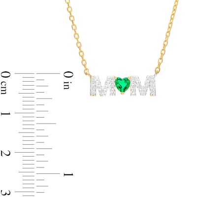 4.0mm Heart-Shaped Lab-Created Emerald and White Lab-Created Sapphire "MOM" Necklace in 10K Gold