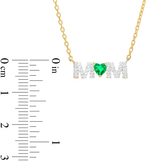 4.0mm Heart-Shaped Lab-Created Emerald and White Lab-Created Sapphire "MOM" Necklace in 10K Gold