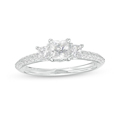 1.00 CT. T.W. Princess-Cut Diamond Past Present Future® Engagement Ring in 14K White Gold (I/I2)