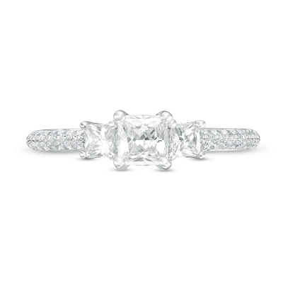 1.00 CT. T.W. Princess-Cut Diamond Past Present Future® Engagement Ring in 14K White Gold (I/I2)