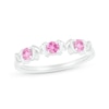 3.0mm Pink and White Lab-Created Sapphire Alternating "MOM" Triple Row Band in Sterling Silver