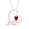 Thumbnail Image 0 of 5.0mm Heart-Shaped Garnet and White Lab-Created Sapphire "MOM" Tilted Heart Pendant in Sterling Silver and 10K Rose Gold