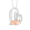 5.0mm Heart-Shaped White Lab-Created Sapphire "MOM" Tilted Heart Pendant in Sterling Silver and 10K Rose Gold