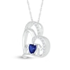 Thumbnail Image 1 of 5.0mm Blue and White Lab-Created Sapphire "MOM" Tilted Double Heart Pendant in Sterling Silver