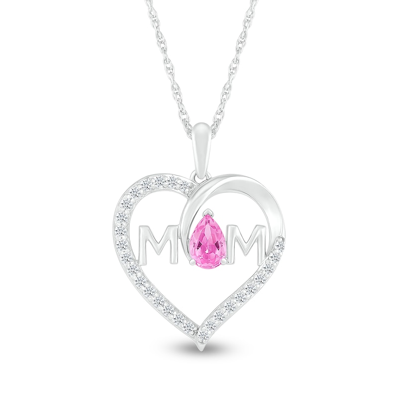 Pear-Shaped Pink and White Lab-Created Sapphire "MOM" Loop Heart Pendant in Sterling Silver|Peoples Jewellers