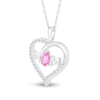 Pear-Shaped Pink and White Lab-Created Sapphire "MOM" Loop Heart Pendant in Sterling Silver