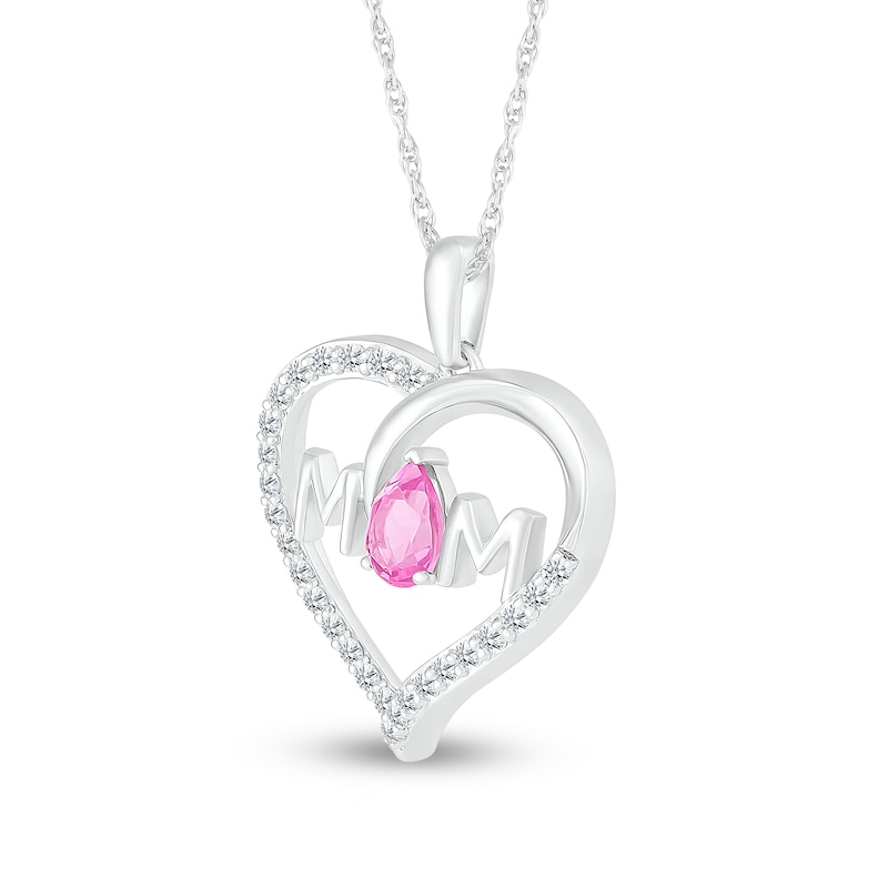 Pear-Shaped Pink and White Lab-Created Sapphire "MOM" Loop Heart Pendant in Sterling Silver|Peoples Jewellers