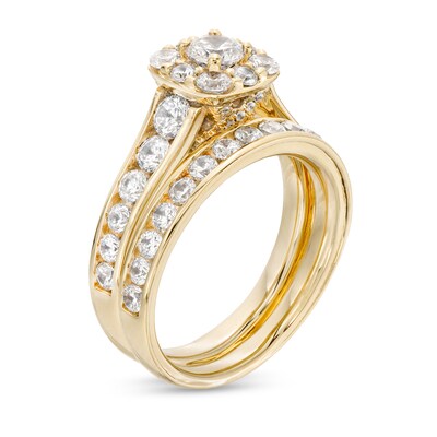 2.00 CT. T.W. Certified Canadian Diamond Cushion-Shaped Frame Bridal Set in 14K Gold (I/I2)