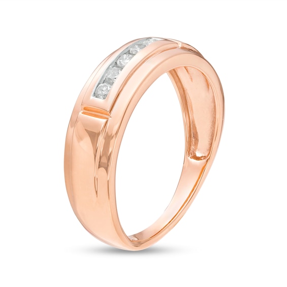 Men's 0.23 CT. T.W. Diamond Five Stone Wedding Band in 10K Rose Gold