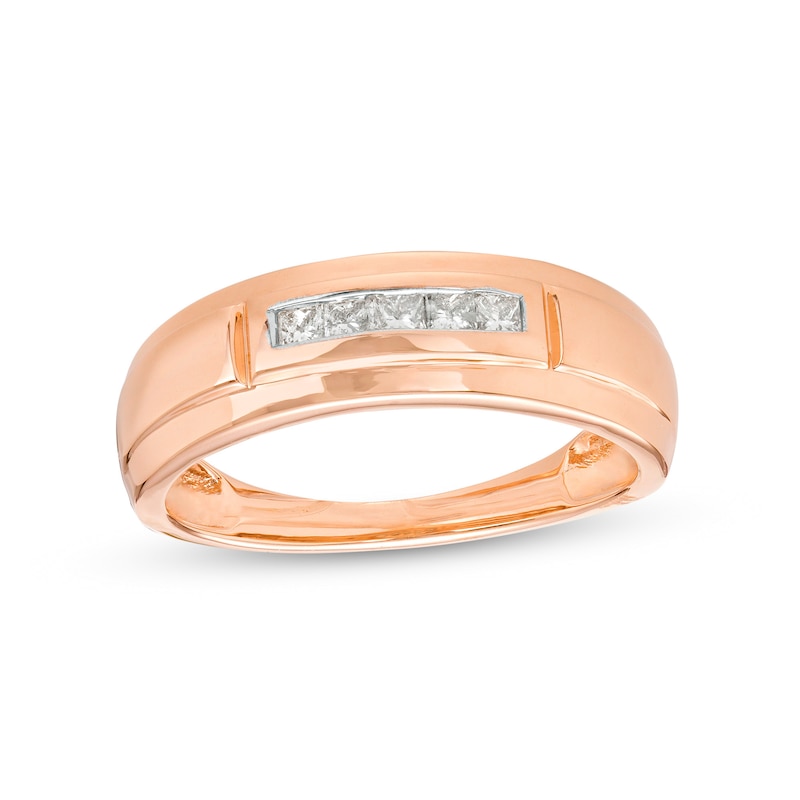 Men's 0.23 CT. T.W. Square-Cut Diamond Five Stone Wedding Band in 10K Rose Gold|Peoples Jewellers