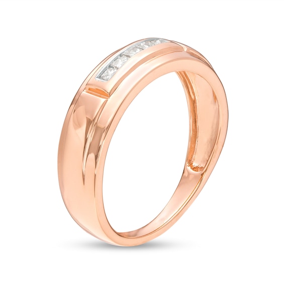 Men's 0.23 CT. T.W. Square-Cut Diamond Five Stone Wedding Band in 10K Rose Gold