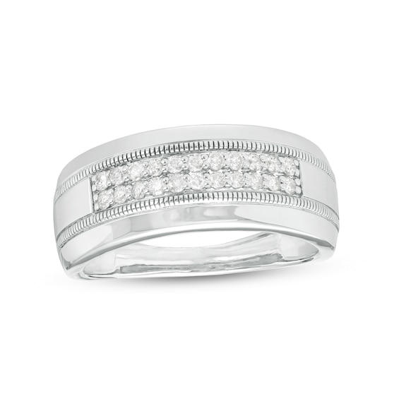 Men's 0.29 CT. T.W. Diamond Double Row Vintage-Style Wedding Band in 10K Gold