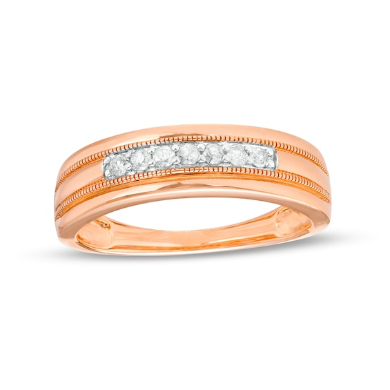 Men's 0.18 CT. T.W. Diamond Nine Stone Vintage-Style Wedding Band in 10K Rose Gold