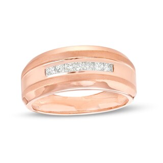 Men's 0.29 CT. T.W. Square-Cut Diamond Seven Stone Wedding Band in 10K Rose Gold