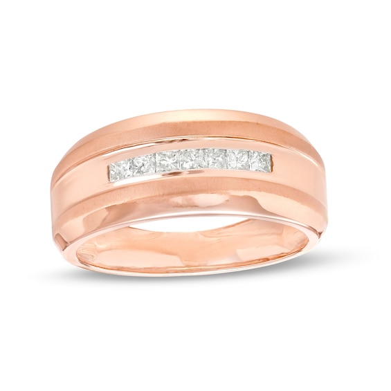 Men's 0.29 CT. T.W. Square-Cut Diamond Seven Stone Wedding Band in 10K Rose Gold