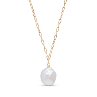 Freshwater Cultured Pearl Drop and Paper Clip Link Chain Necklace in 10K Gold