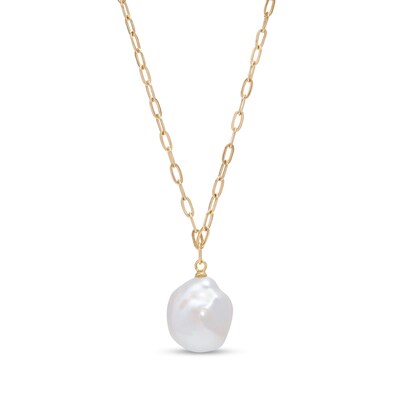 Freshwater Cultured Pearl Drop and Paper Clip Link Chain Necklace in 10K Gold