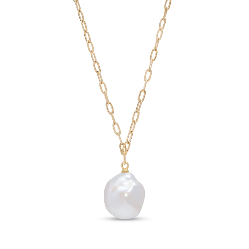 Freshwater Cultured Pearl Drop and Paper Clip Link Chain Necklace in 10K Gold|Peoples Jewellers