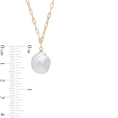 Freshwater Cultured Pearl Drop and Paper Clip Link Chain Necklace in 10K Gold