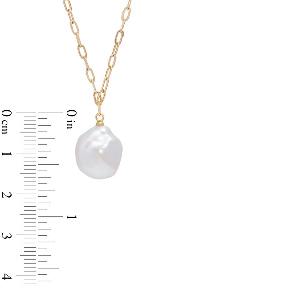 Freshwater Cultured Pearl Drop and Paper Clip Link Chain Necklace in 10K Gold