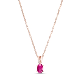 Oval Certified Ruby and Diamond Accent Split Bail Pendant in 10K Rose Gold