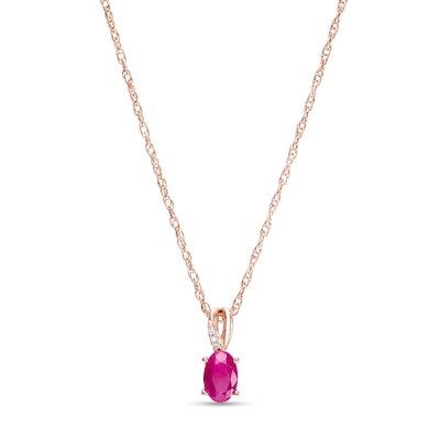 Oval Certified Ruby and Diamond Accent Split Bail Pendant in 10K Rose Gold