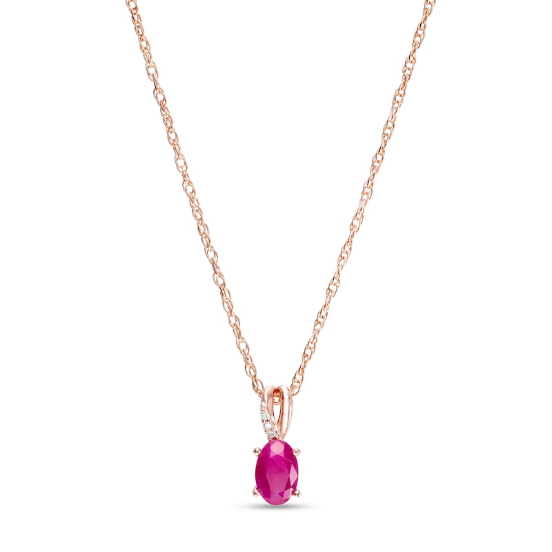Oval Ruby and Diamond Accent Split Bail Pendant in 10K Rose Gold|Peoples Jewellers