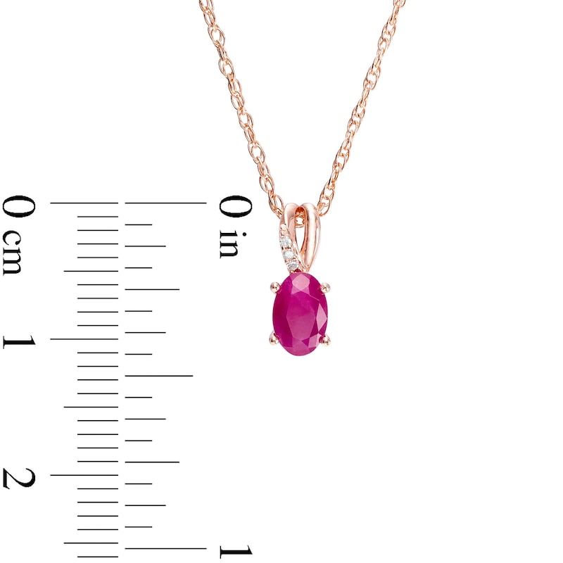 Oval Ruby and Diamond Accent Split Bail Pendant in 10K Rose Gold|Peoples Jewellers