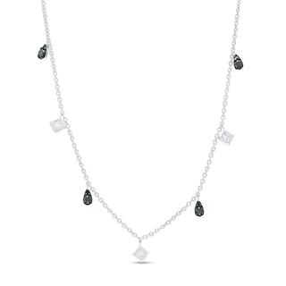 0.45 CT. T.W. Multi-Shaped Black and White Diamond Alternating Station Necklace in Sterling Silver