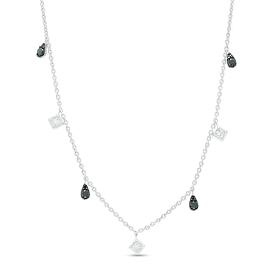 0.45 CT. T.W. Multi-Shaped Black and White Diamond Alternating Station Necklace in Sterling Silver