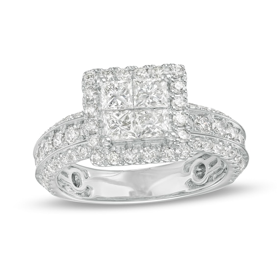 2.00 CT. T.W. Quad Princess-Cut Diamond Frame Triple Row Engagement Ring in 14K White Gold (I/I2)