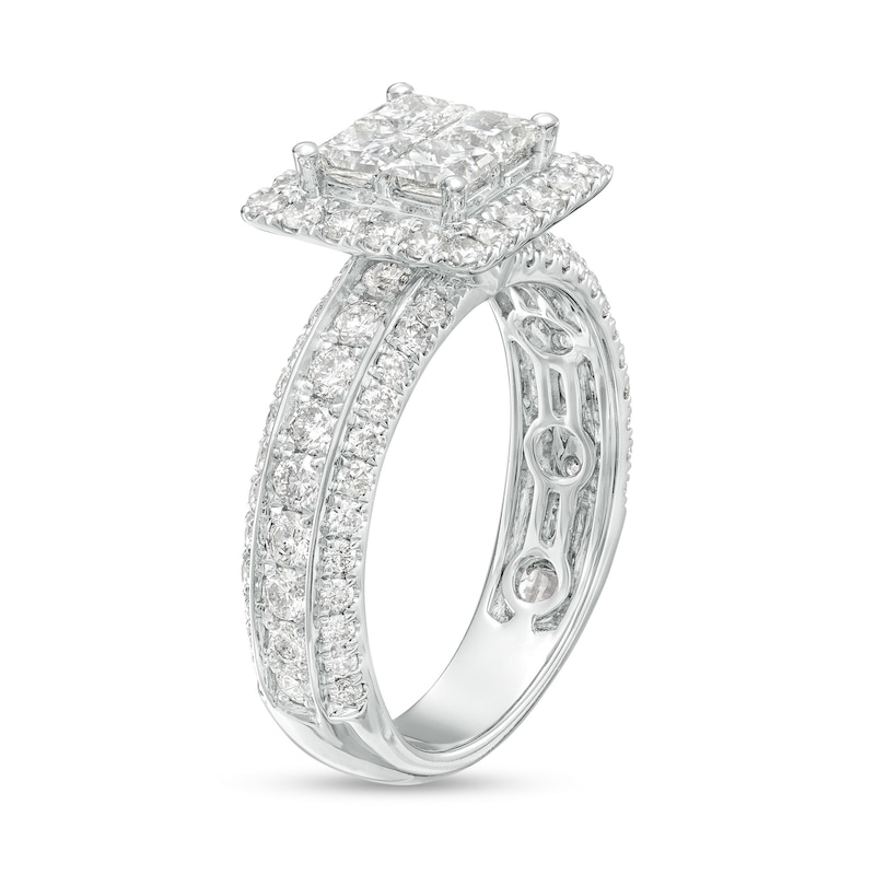 2.00 CT. T.W. Quad Princess-Cut Diamond Frame Triple Row Engagement Ring in 14K White Gold (I/I2)|Peoples Jewellers