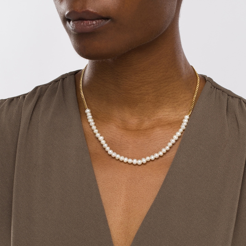 5.0-5.5mm Freshwater Cultured Pearl Line Necklace in 10K Gold