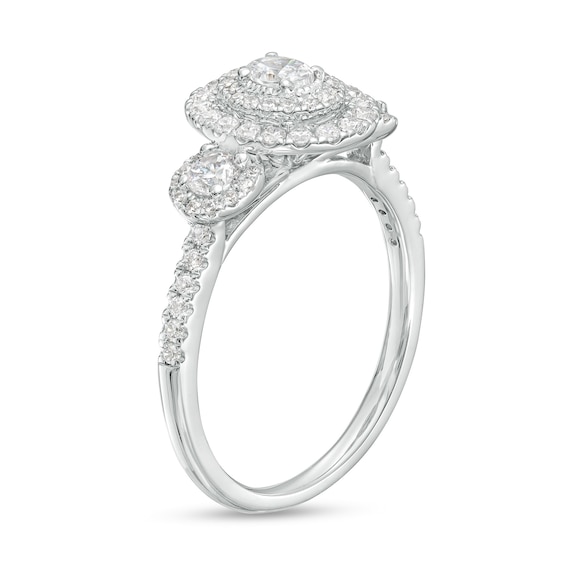 0.75 CT. T.W. Oval Diamond Past Present Future® Double Frame Engagement Ring in 14K White Gold (I/SI2)