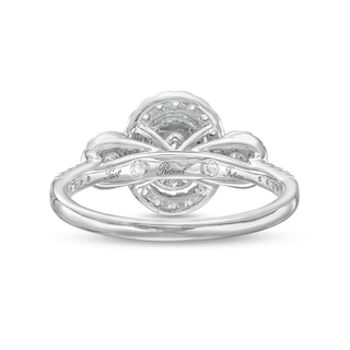 0.75 CT. T.W. Oval Diamond Past Present Future® Double Frame Engagement Ring in 14K White Gold (I/SI2)