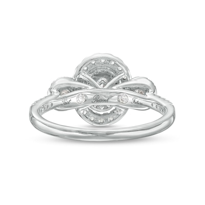 0.75 CT. T.W. Oval Diamond Past Present Future® Double Frame Engagement Ring in 14K White Gold (I/SI2)