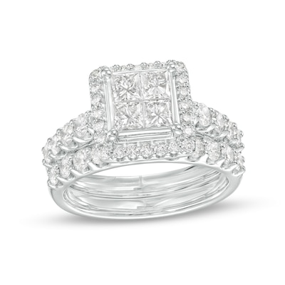 2.00 CT. T.W. Quad Princess-Cut Diamond Frame Bridal Set in 14K White Gold (I/I2)