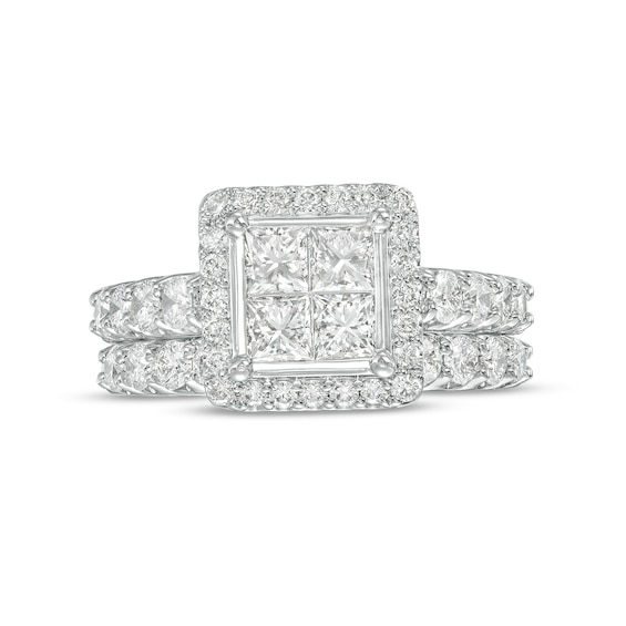 2.00 CT. T.W. Quad Princess-Cut Diamond Frame Bridal Set in 14K White Gold (I/I2)