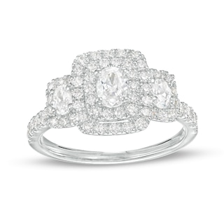 1.25 CT. T.W. Oval Diamond Past Present Future® Double Cushion-Shaped Frame Engagement Ring in 14K White Gold (I/SI2)