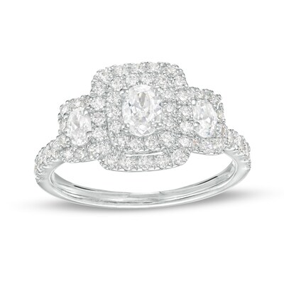 1.25 CT. T.W. Oval Diamond Past Present Future® Double Cushion-Shaped Frame Engagement Ring in 14K White Gold (I/SI2)