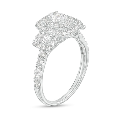 1.25 CT. T.W. Oval Diamond Past Present Future® Double Cushion-Shaped Frame Engagement Ring in 14K White Gold (I/SI2)