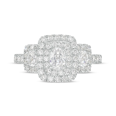 1.25 CT. T.W. Oval Diamond Past Present Future® Double Cushion-Shaped Frame Engagement Ring in 14K White Gold (I/SI2)