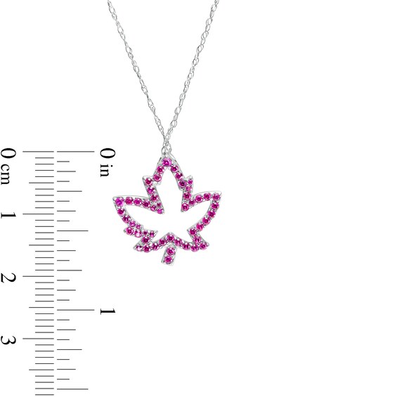 Lab-Created Ruby Maple Leaf Outline Pendant in 10K White Gold