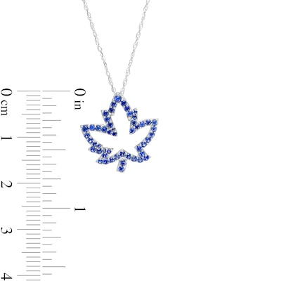 Blue Lab-Created Sapphire Maple Leaf Outline Pendant in 10K White Gold