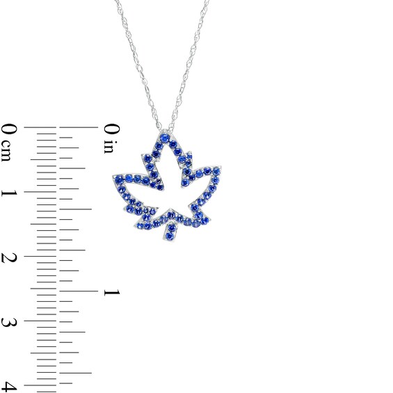 Blue Lab-Created Sapphire Maple Leaf Outline Pendant in 10K White Gold