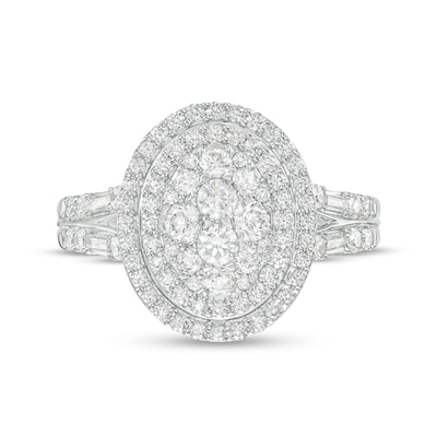 1.00 CT. T.W. Oval-Shaped Multi-Diamond Double Frame Split Shank Engagement Ring in 14K White Gold (I/I2)