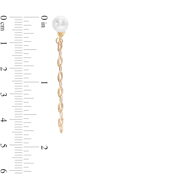 6.0-6.5mm Freshwater Cultured Pearl Paper Clip Chain Drop Earrings in 10K Gold