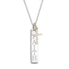 0.065 CT. T.W. Diamond Cross Charm and Linear FAITH Tag Pendant in Sterling Silver and 10K Gold