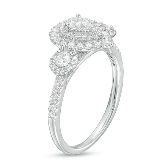 0.75 CT. T.W. Pear-Shaped Diamond Past Present Future® Double Frame Engagement Ring in 14K White Gold (I/SI2)