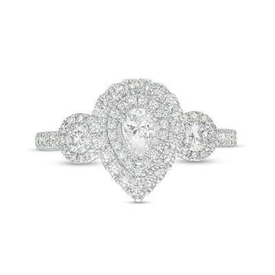 0.75 CT. T.W. Pear-Shaped Diamond Past Present Future® Double Frame Engagement Ring in 14K White Gold (I/SI2)